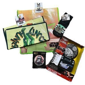 Star Wars Grogu Boba Fett Gift Bag Alarm Clock Reusable Tote Socks & More Bundle